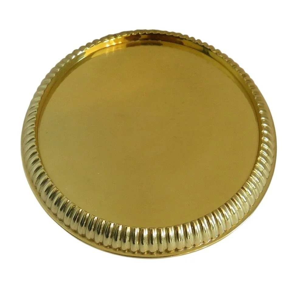 PartyLite Gold Brass Round Ribbed Edge‎ Candle Tray Pillar Base 7.25